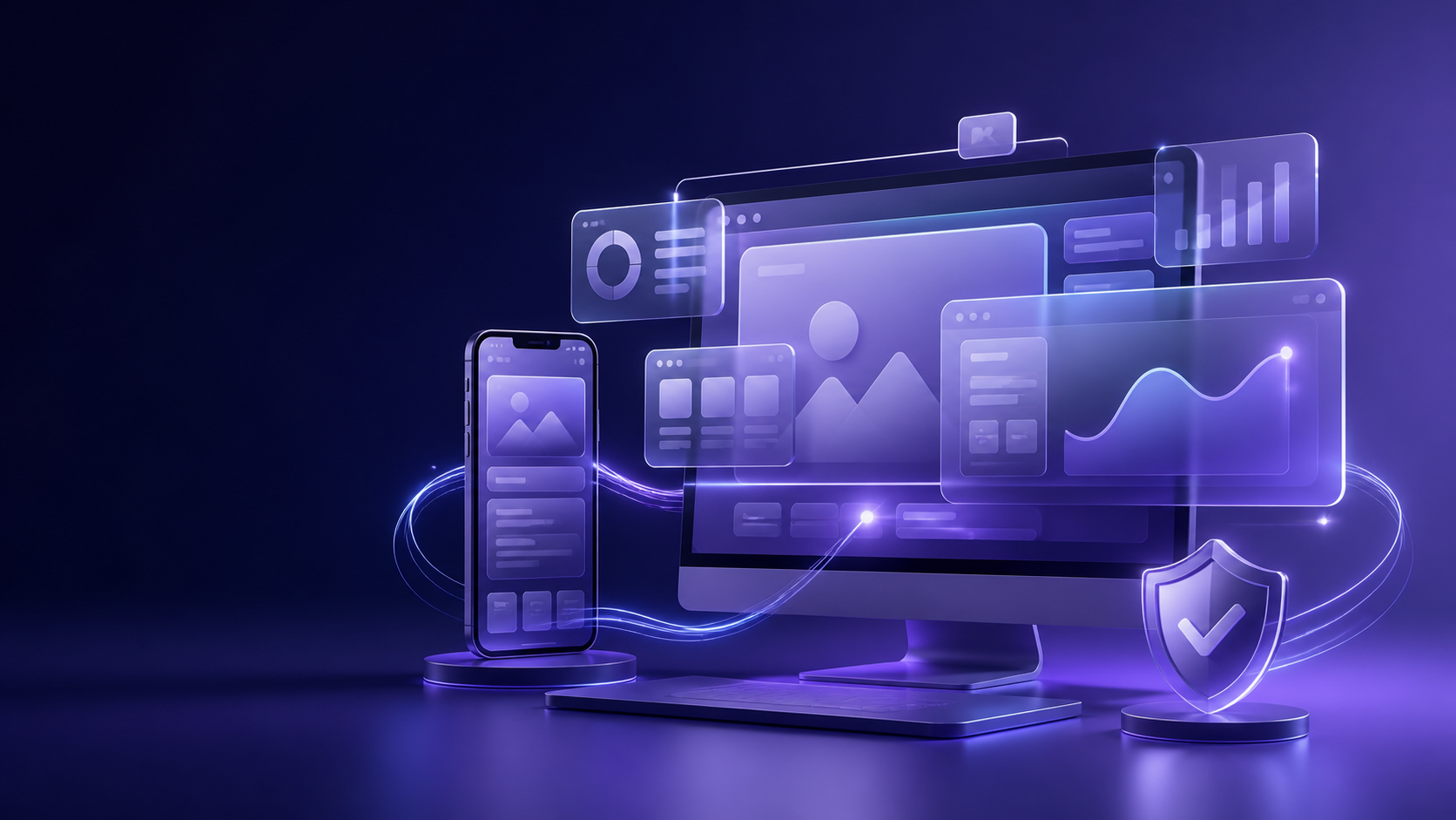 Abstract premium illustration of responsive website design, performance and security