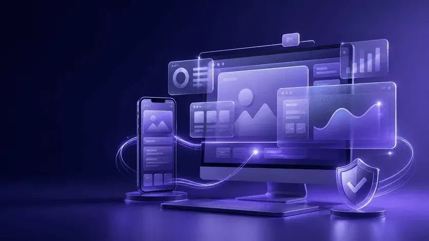 Abstract premium illustration of responsive website design, performance and security
